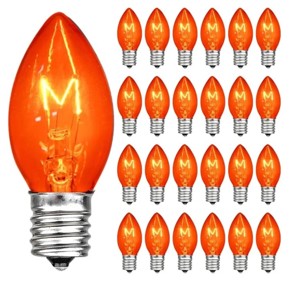 C9 replacement bulbs for indoor and outdoor use. Includes 25 pieces. Holiday